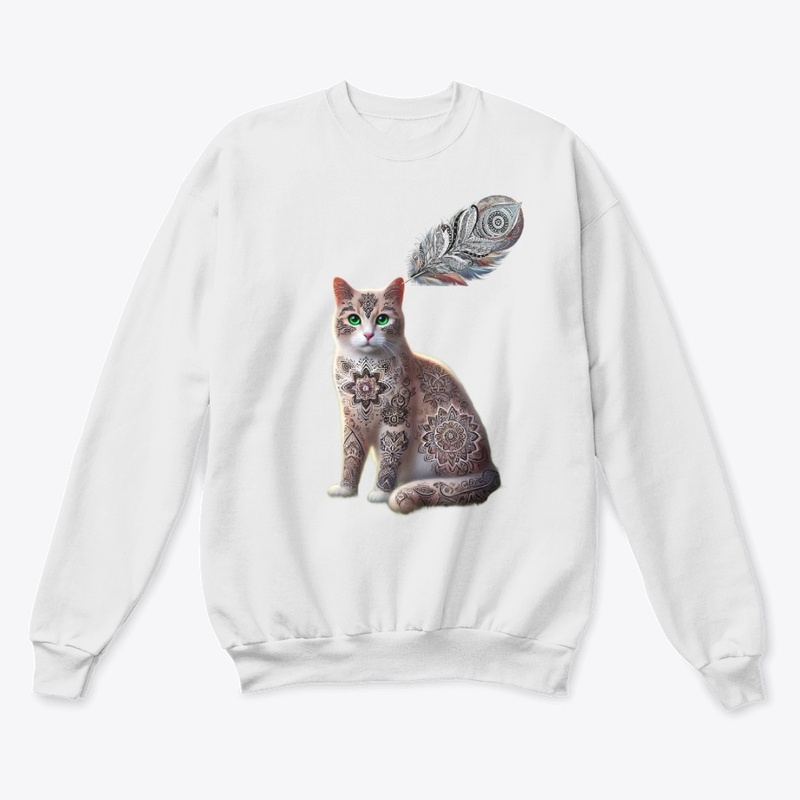 mandala cat + feather art 