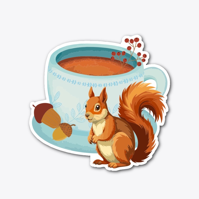 FALL, SQUIRREL, TEA STICKER