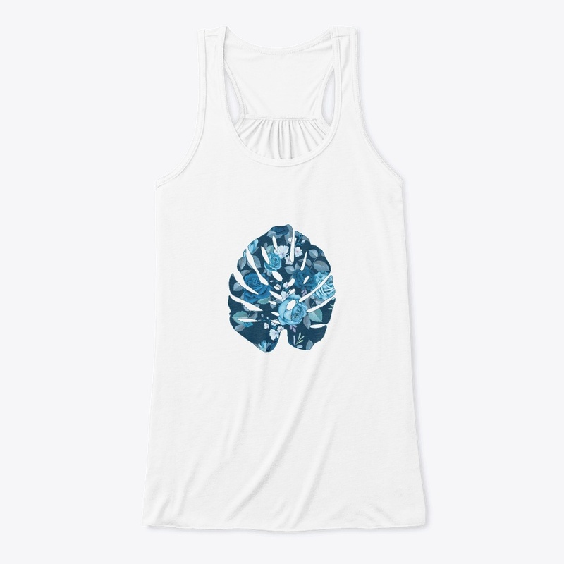 Blue Floral patten Monstera leaf