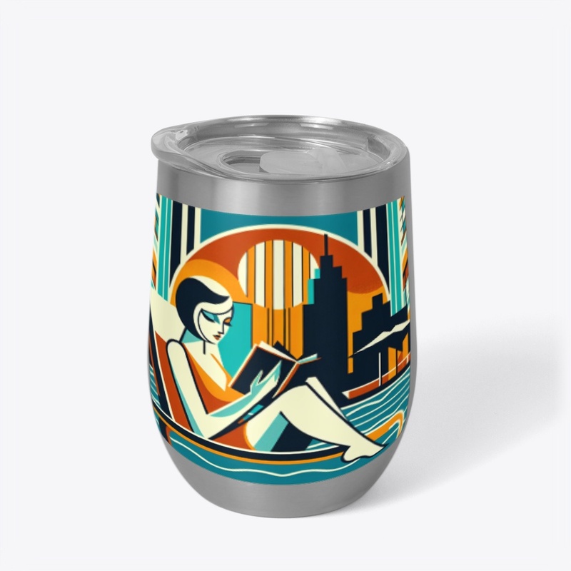 Woman Reading Poolside Art Deco Design