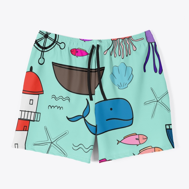 Seaside Whales and Fish Tee Shirt Design
