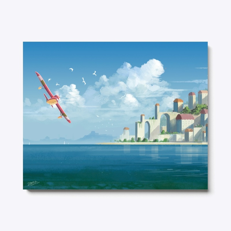 A red bird over the sea
