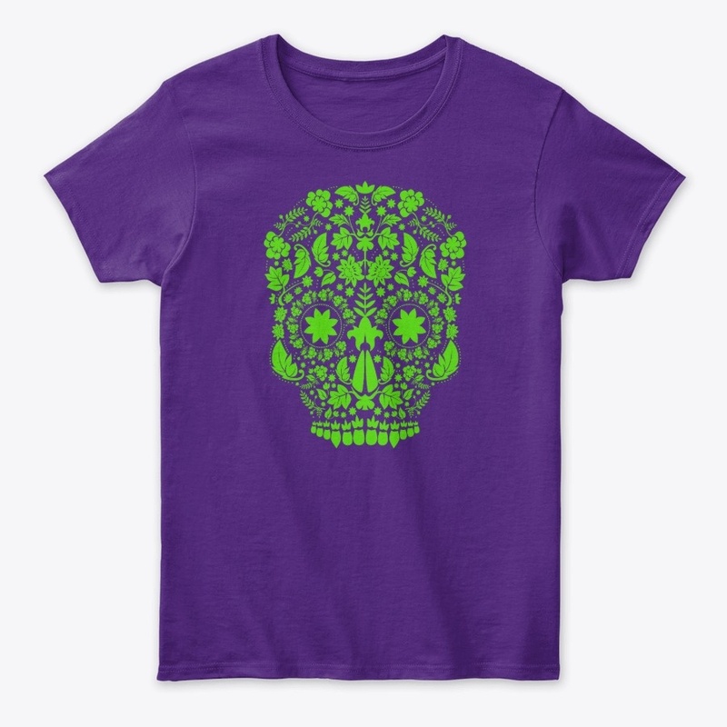 Neon Green Floral Sugar Skull