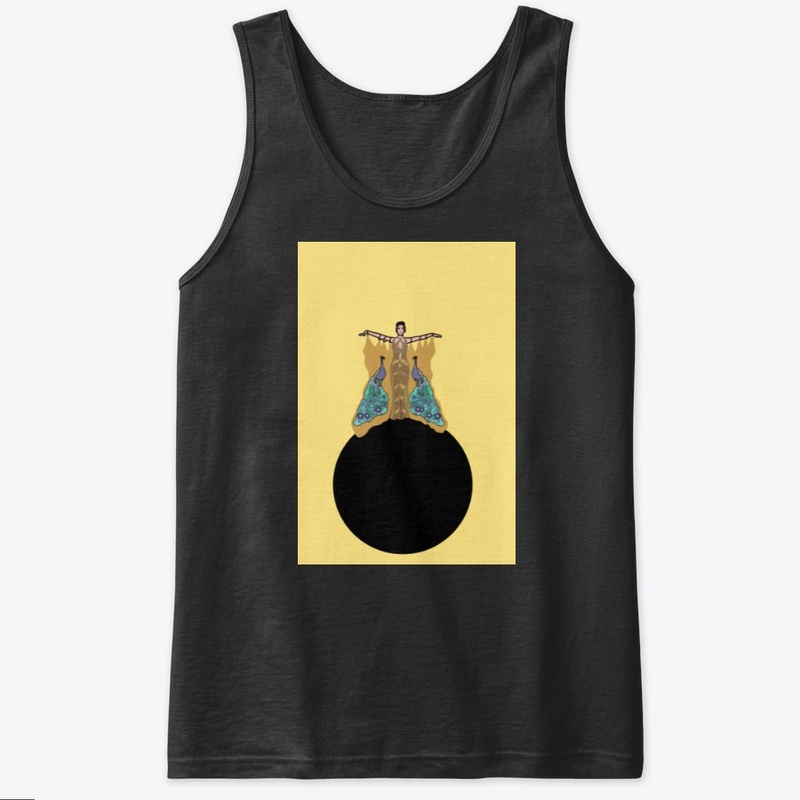 Art Deco Peacock Lady on Yellow
