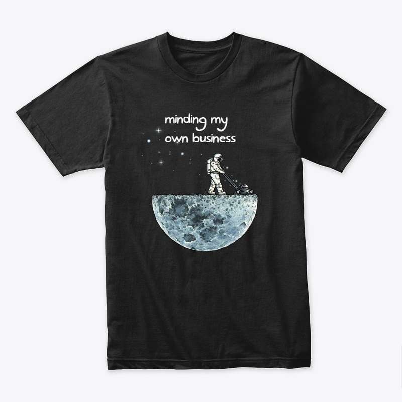 moon lawn mower minding own business