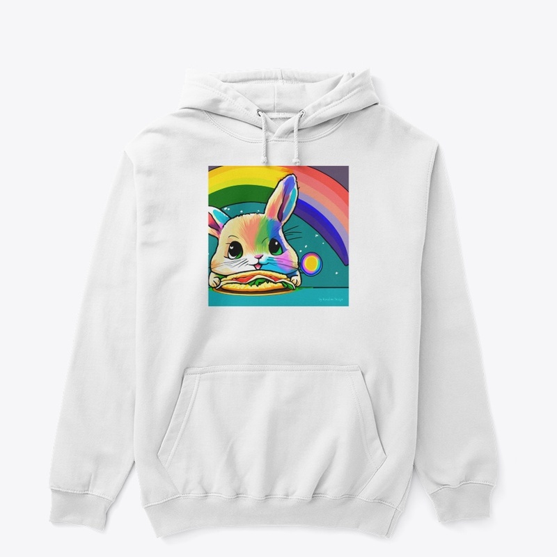 Bunny eating a taco under a rainbow