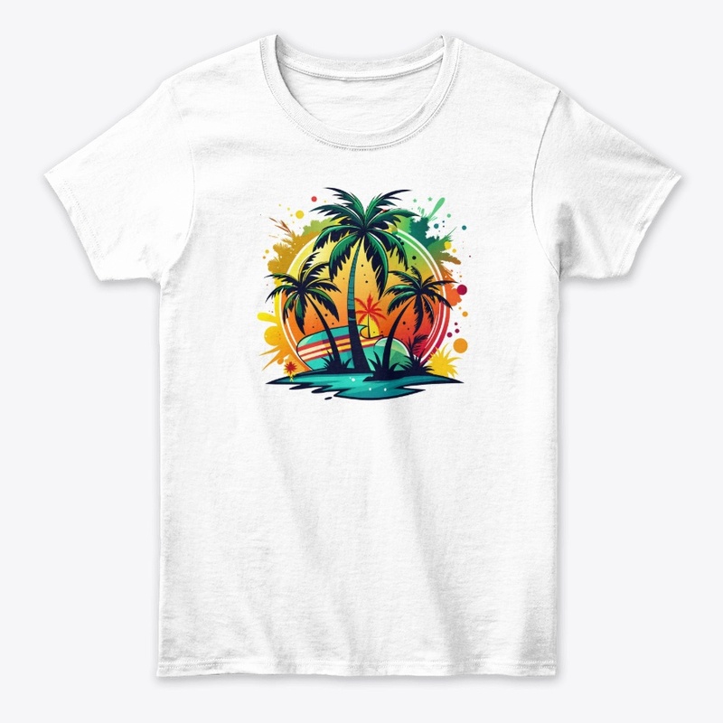 Tropical Sunset Beach T-Shirt Palm Tree