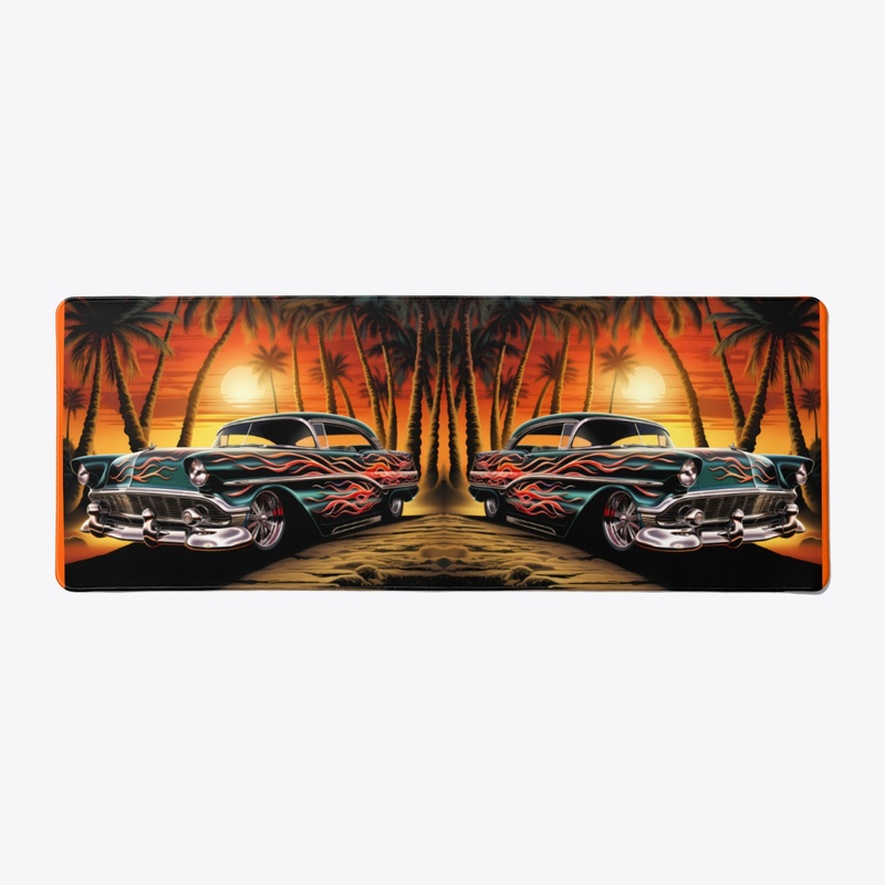 Hot Rod Sunset: Flames and Palms Art