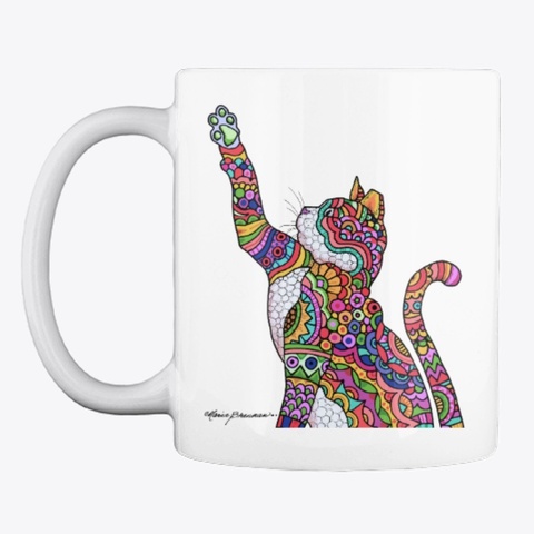 Colorful Cat Mug White T-Shirt Front