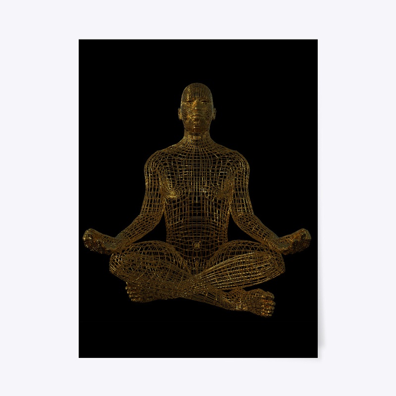 Body in meditation, made of golden mesh