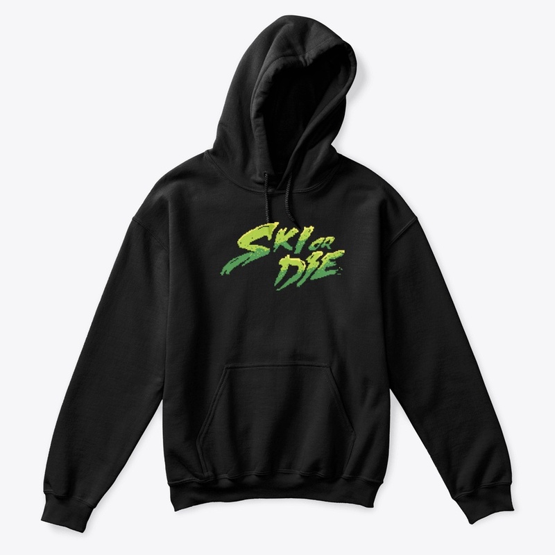Acid Green Ski or Die Pixel art Logo