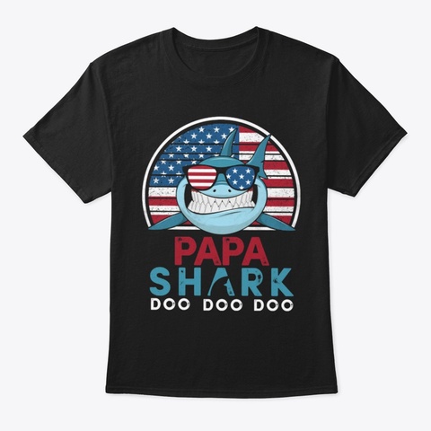 Vintage America Papa Shark Doo Doo Doo Black T-Shirt Front
