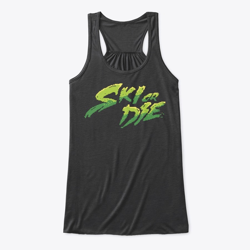 Acid Green Ski or Die Pixel art Logo