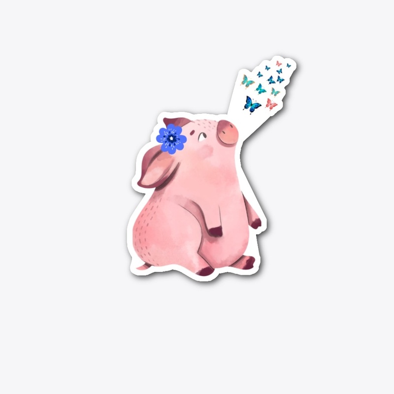 Pig watching butterflies