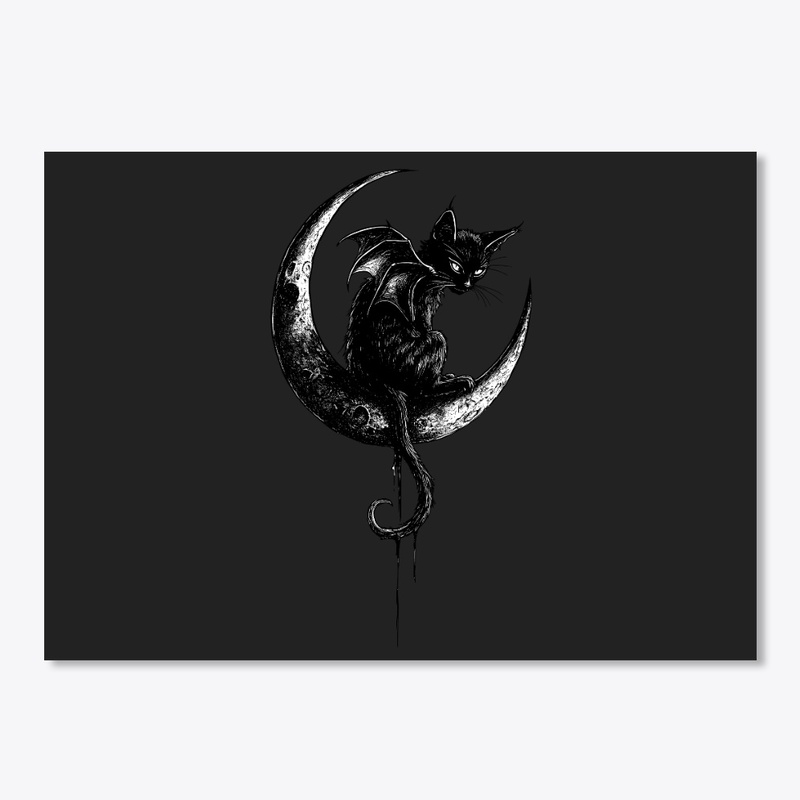  Gothic Black Cat Bat Wings Crescent