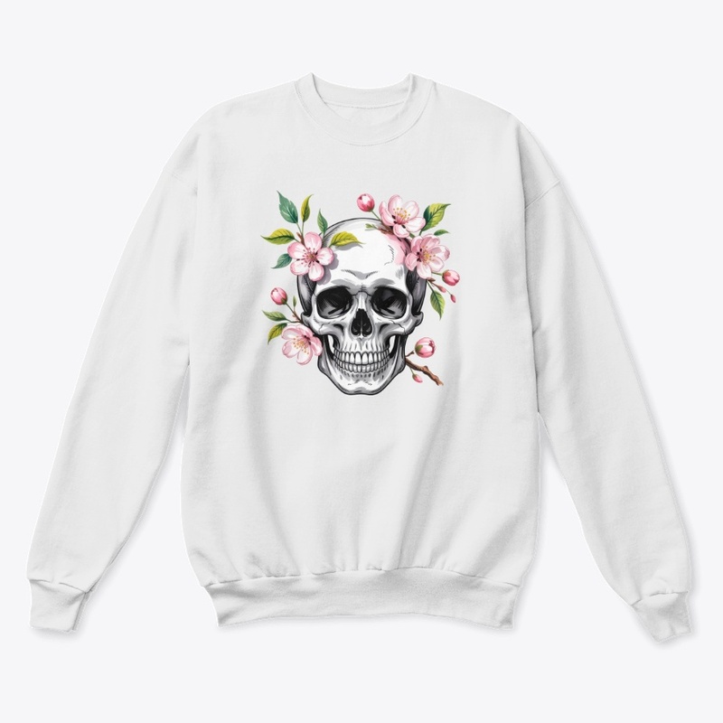Skull with blooming cherry blossoms