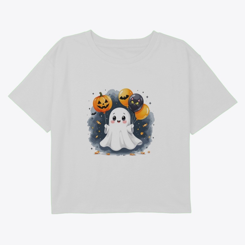 Cute Ghost with Halloween Balloons 