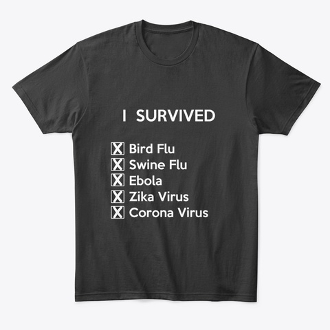 "I Survived" Corona Virus Printed Black T-Shirt Front