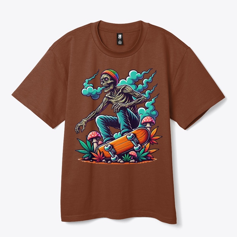 A zombie on a skate board