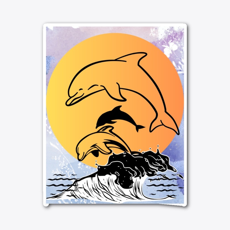 Beautiful  sunset with dolphins 