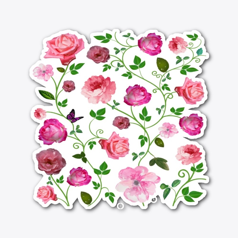 Roses on vines and butterfly