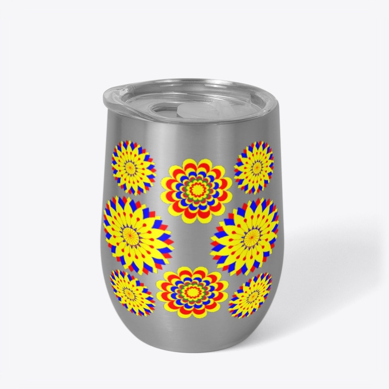Yellow blu flower on drinkware