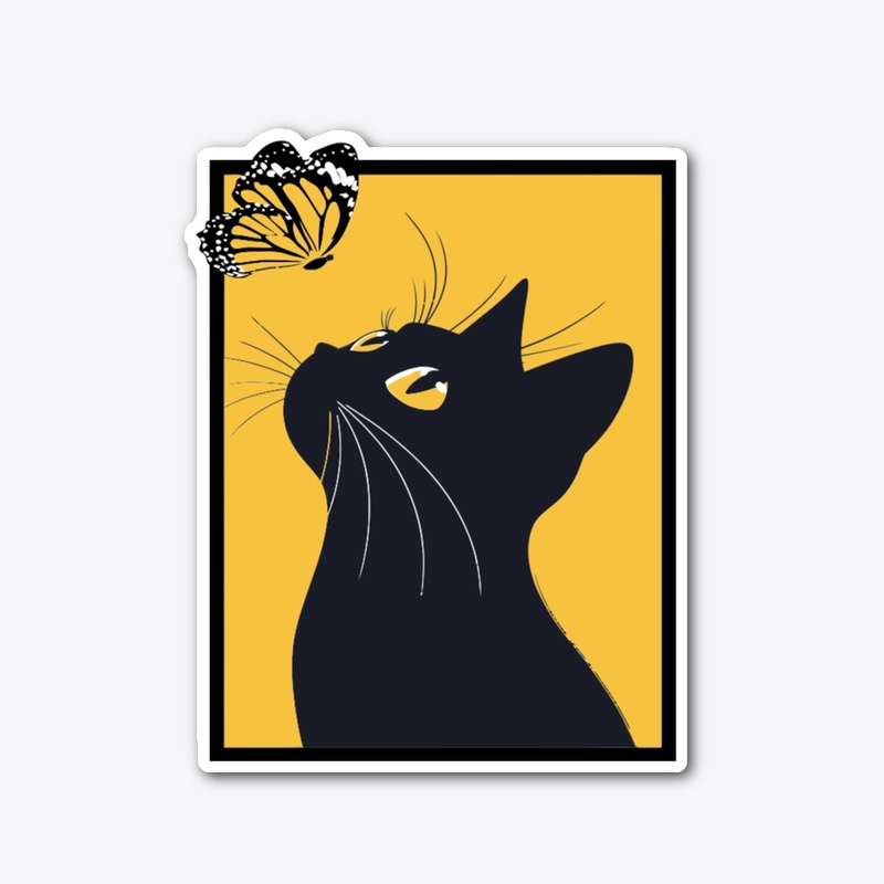 BLACK CAT AND MONARCH BUTTERFLY STICKER