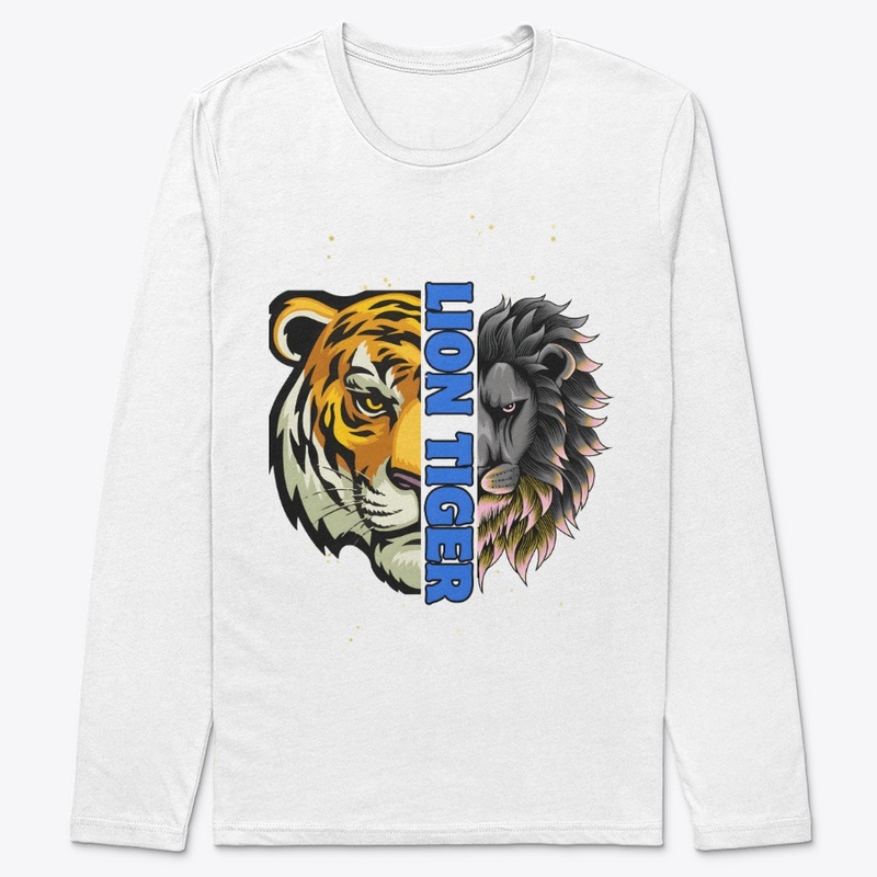 Lion Tiger white long Sleeve-Hodie (Man)