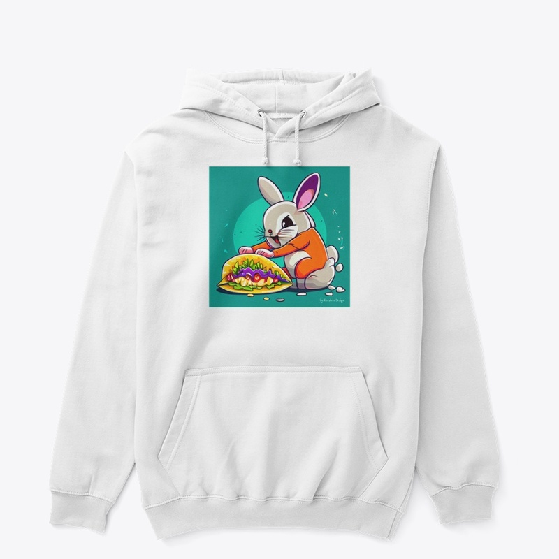 Bunny eating a taco under a rainbow