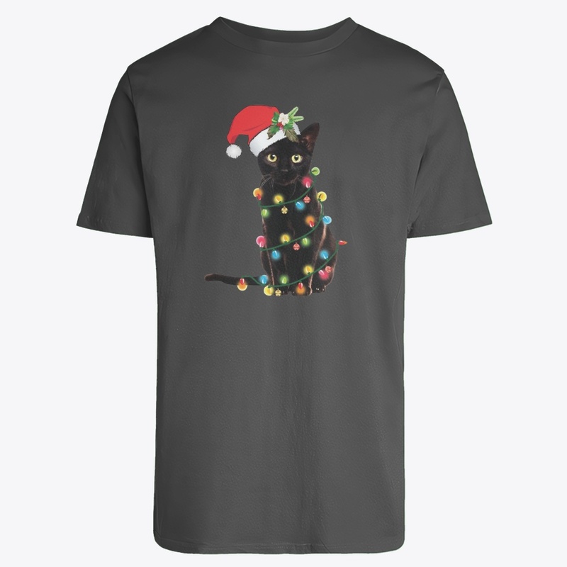 Santa Black Cat Tangled Up In Christmas