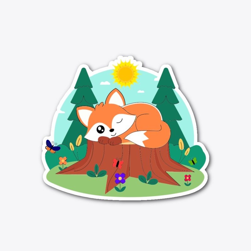 WINKING FOX FOREST STICKER, KAWAII