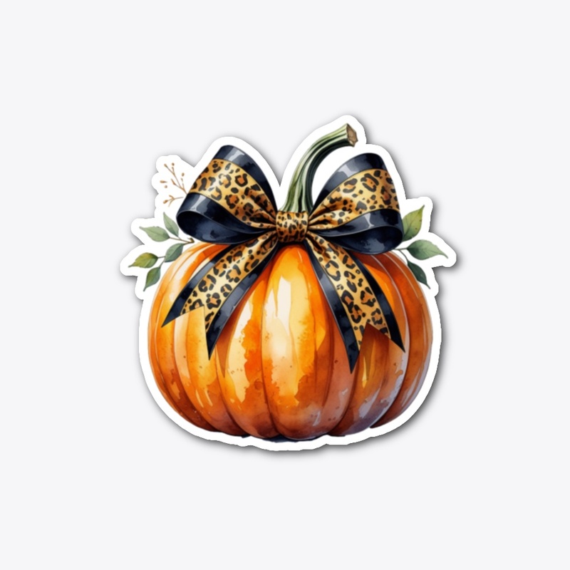 Pumpkin with Cheetah Print Bow T-Shirt