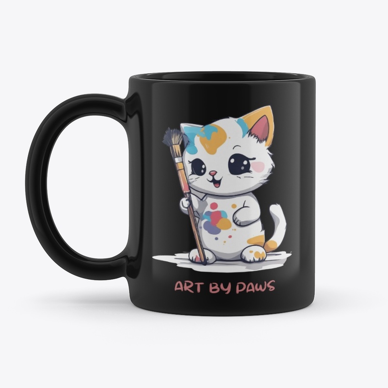 Cute Cat Painter holding Brush