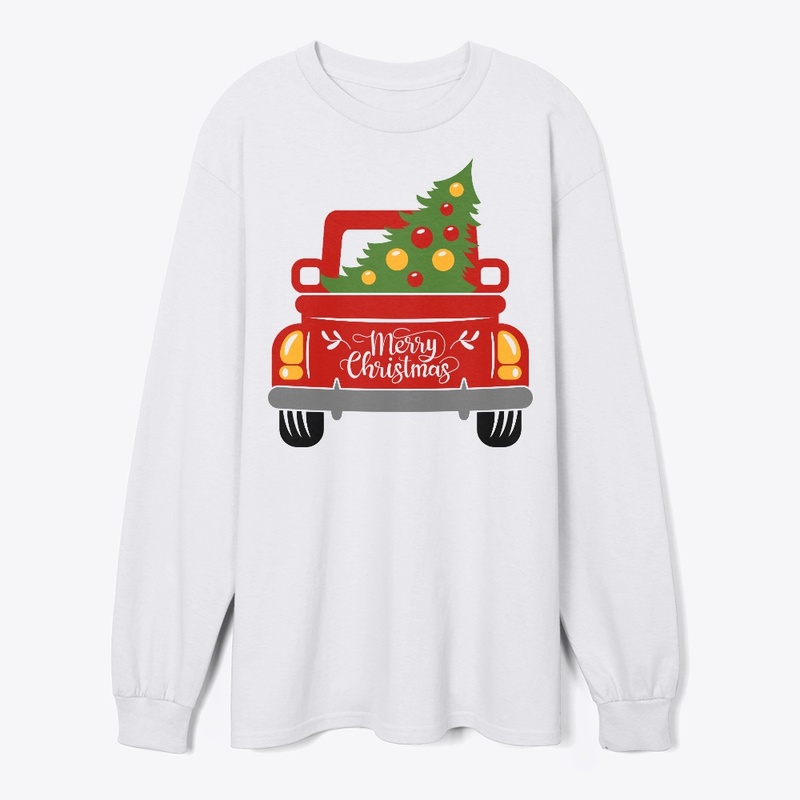 Vintage red trucks with christmas tree