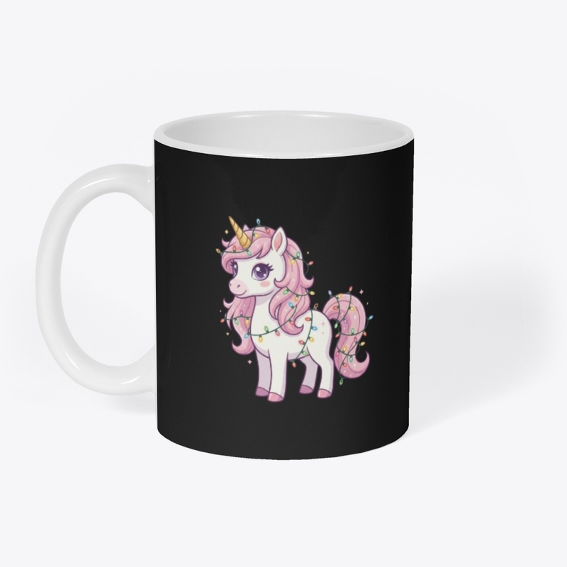 Cute Christmas Unicorn Tangled in Lights
