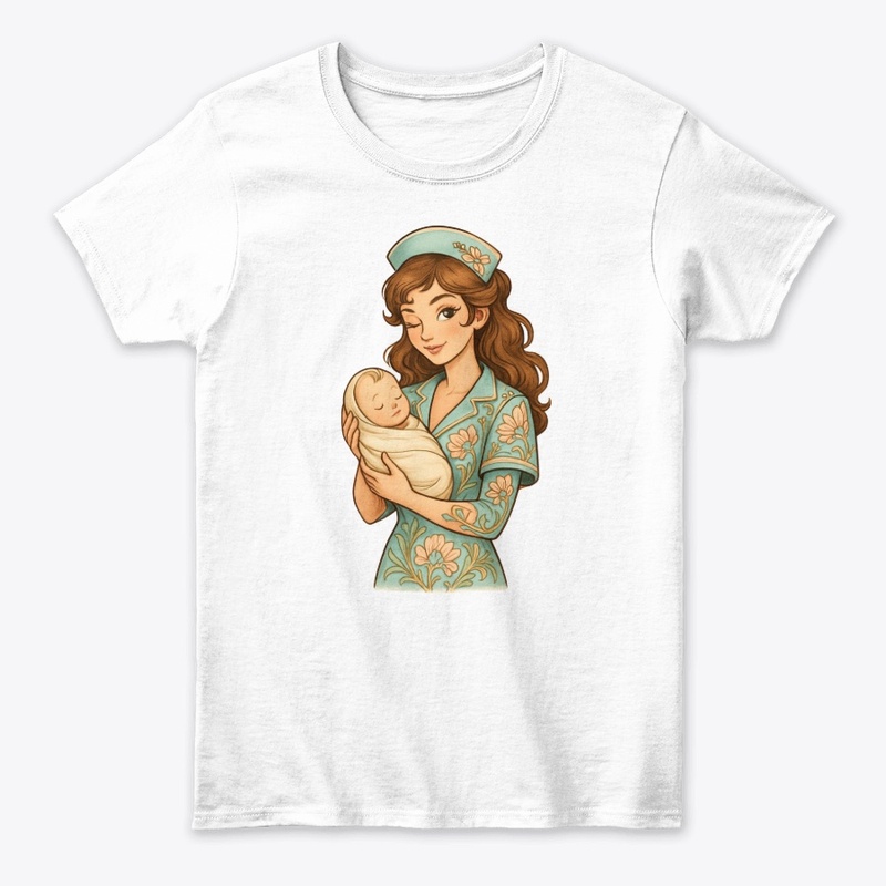 Floral Nurse and Baby Art
