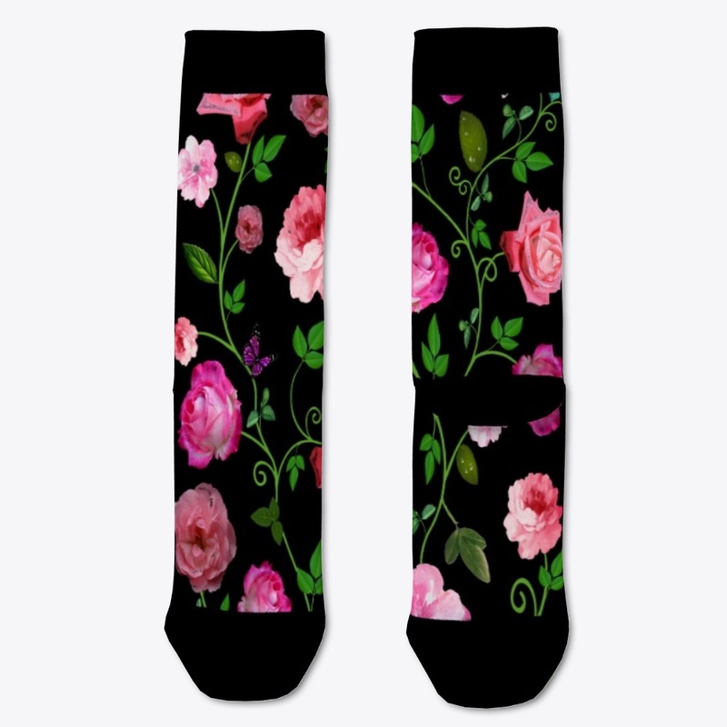 Roses on vines and butterfly