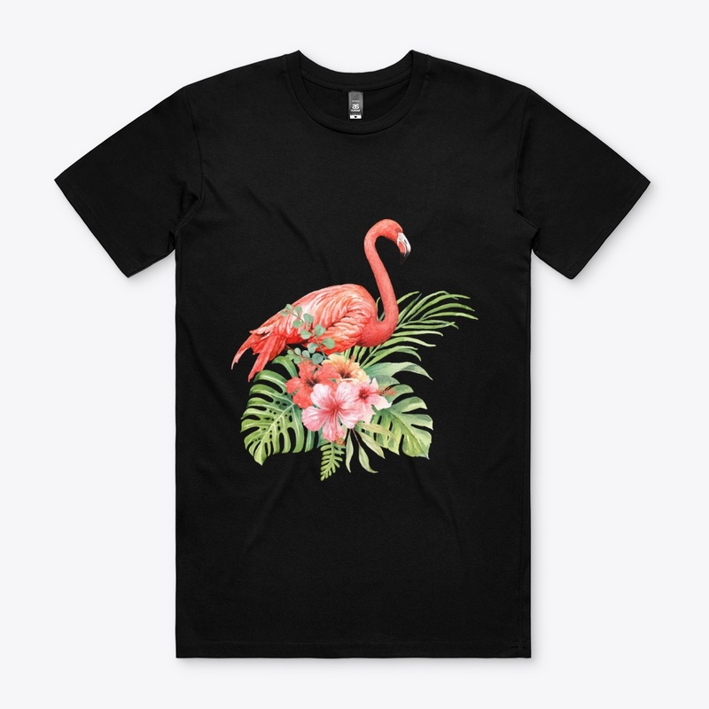 Watercolor flamingo in hibiscus bouquet
