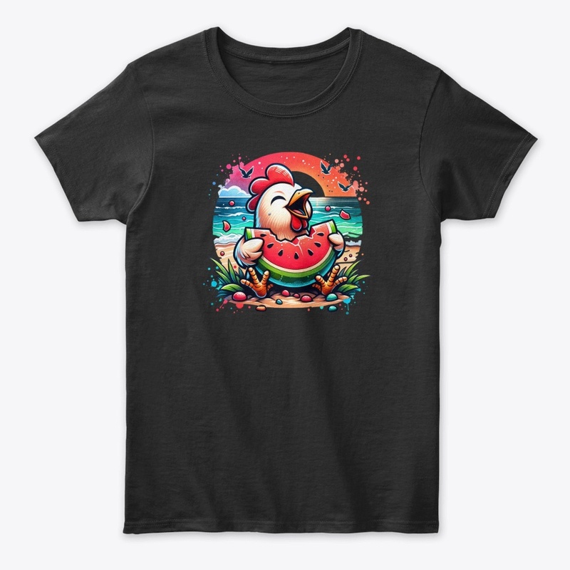 Chicken Eating Watermelon Fruit Summer 