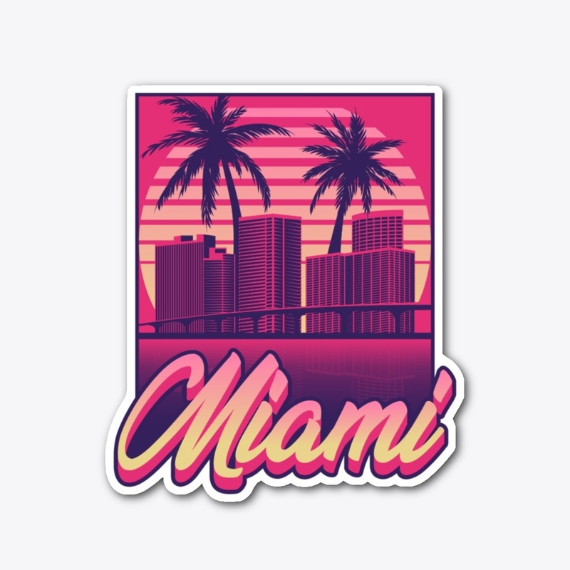 Downtown Miami City Skyline Retro Sunset