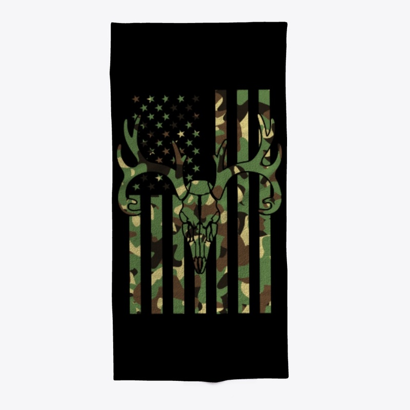 Elk Deer Skull American Flag Hunting