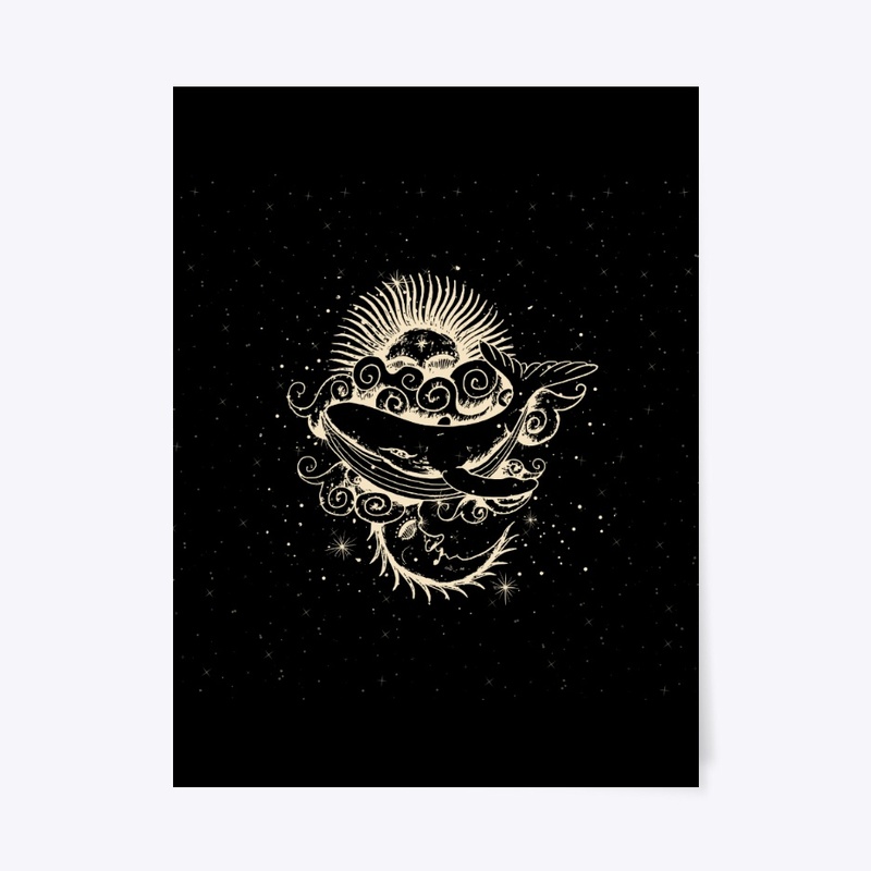 Abstract Cosmic Whale With Sun And Moon