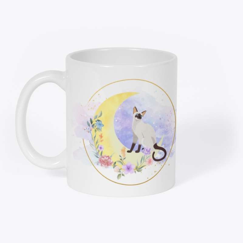 Siamese cat mom -moon and flowers