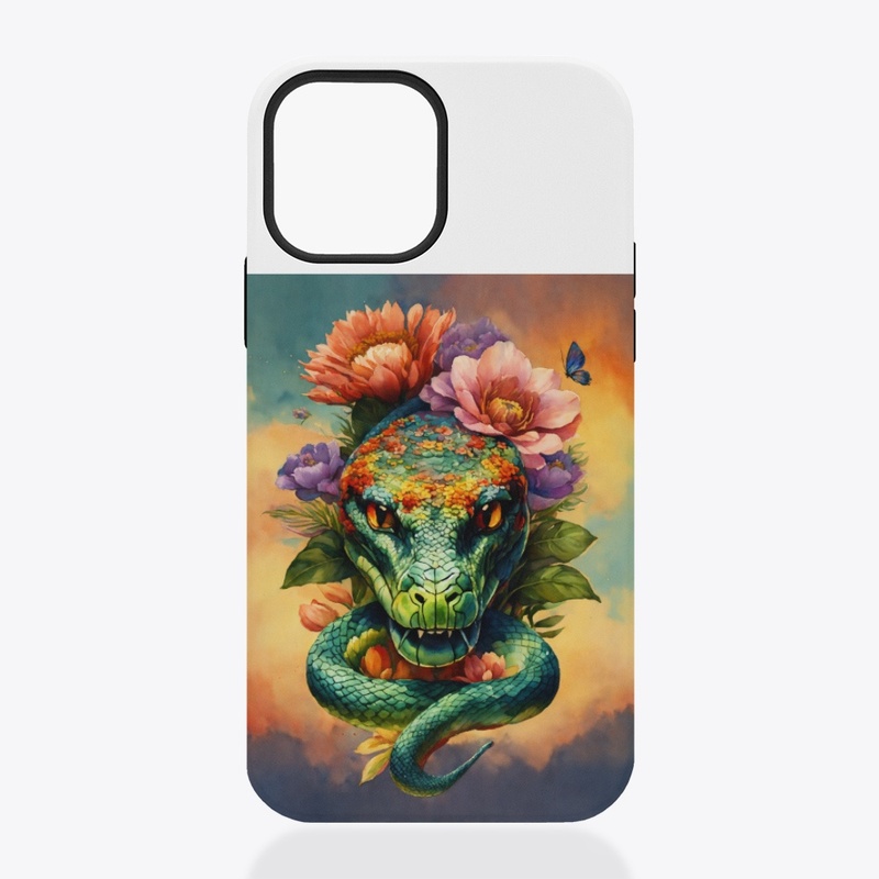 Watercolor Snake Head with Floral 