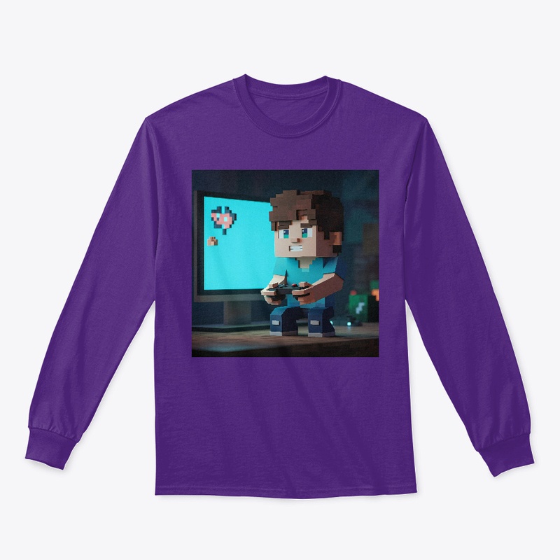 Long Sleeve Tee. boy playing video games