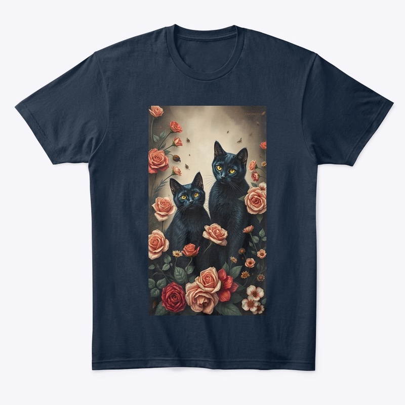 Cute black gothic floral cats 