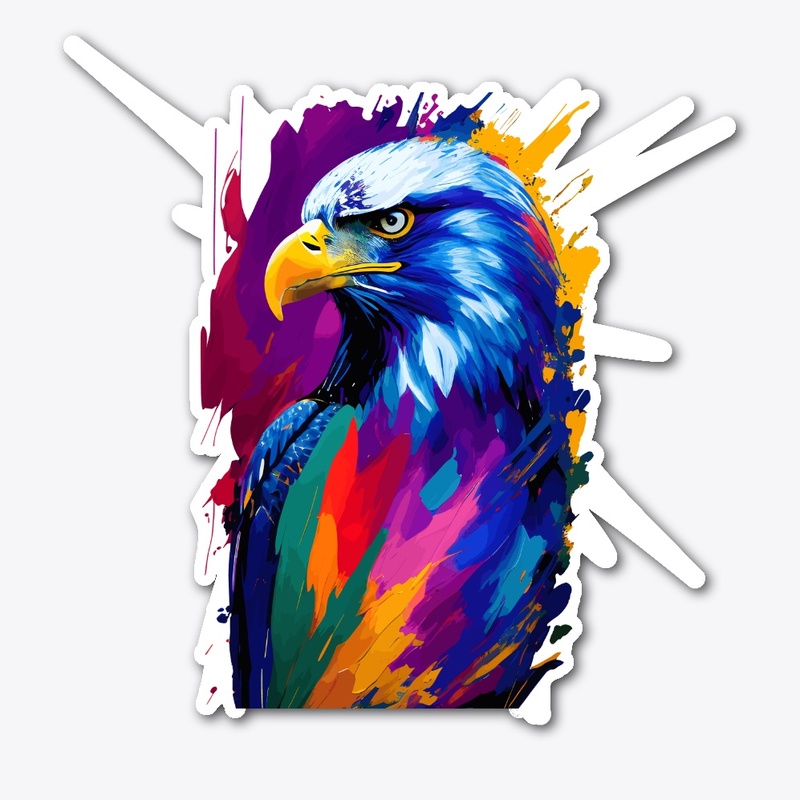Vibrant Eagle in colorful splatter, left