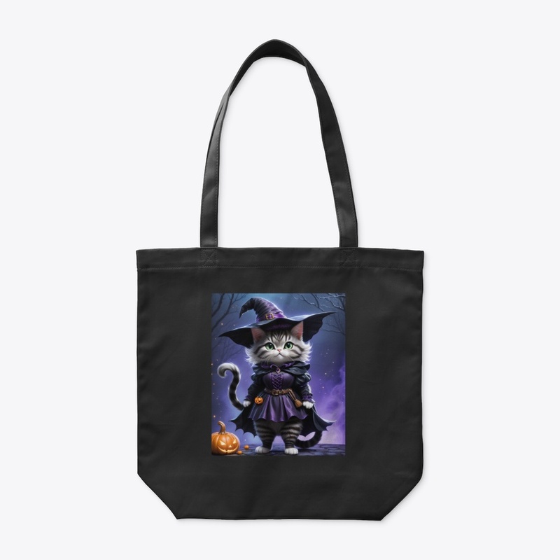 Adorable Witch Cat with Pumpkin