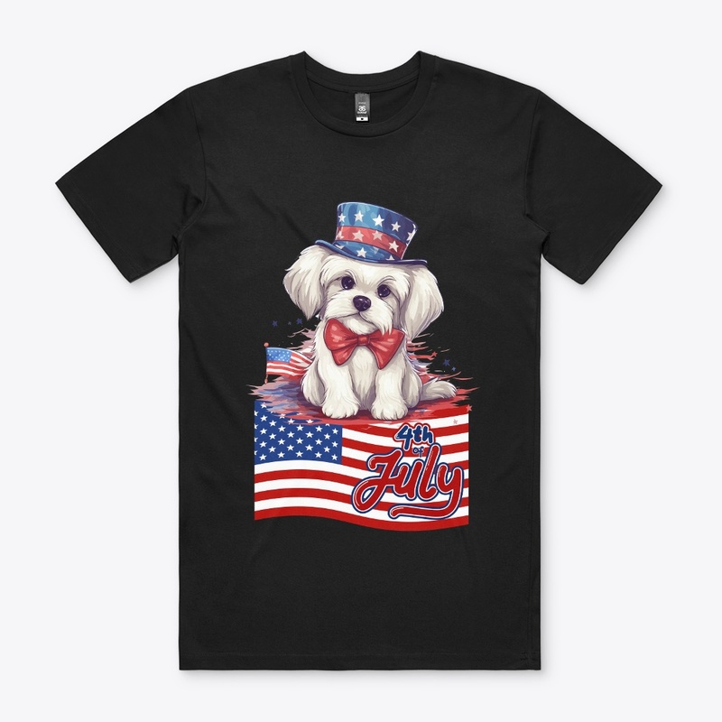Cute Dog July 4th American Flag T shirt