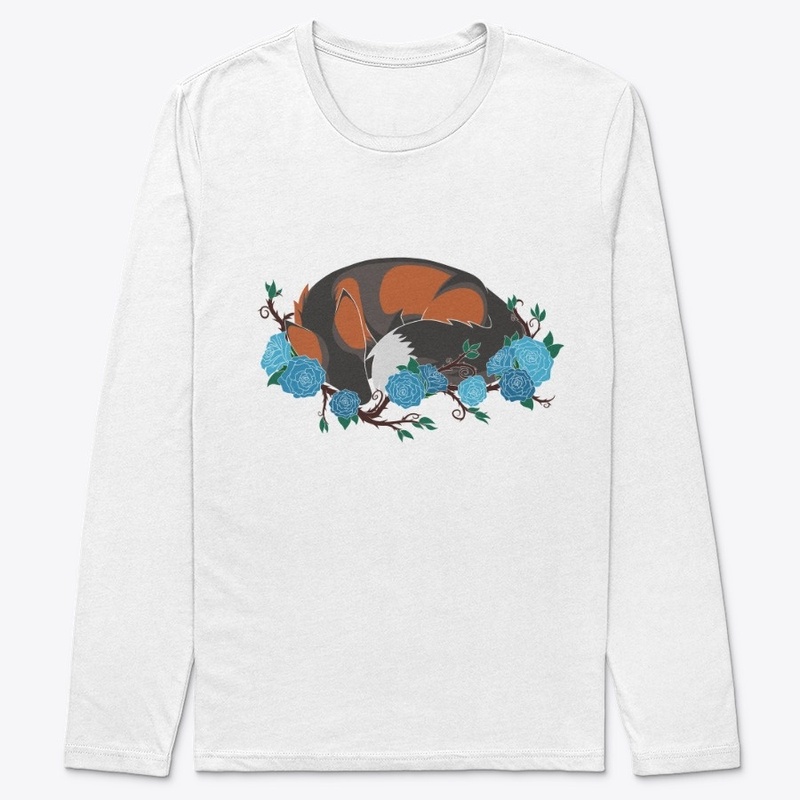 Laying fox with blue roses